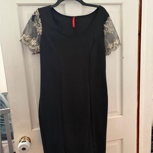 Elegant Black Dress with Lace Sleeves